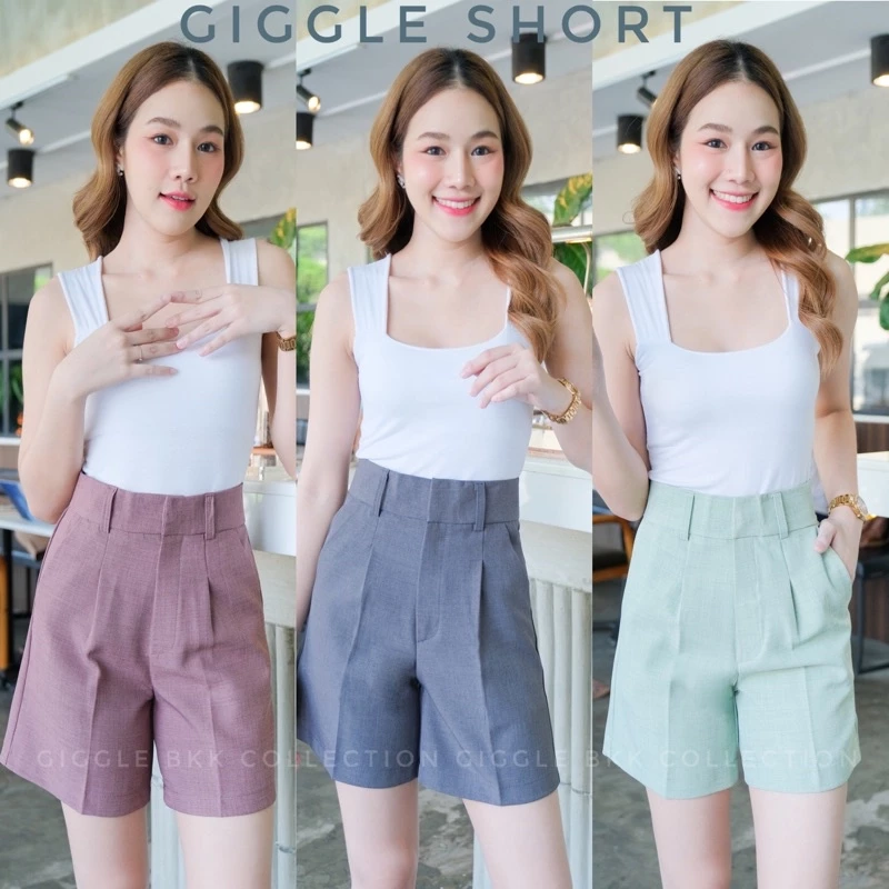กางเกงขาสั้นเอวสูง ผ้าสโนว์ สลาฟ ใส่สบาย Size S-3XL