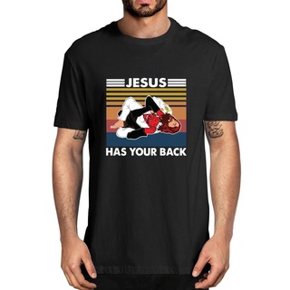 [S-5XL]เสื้อยืดผ้าฝ้ายพิมพ์ลาย Jiu Jitsu Jesus Has Your Back Christian Satan Gift 2022 แฟชั่น Unisex