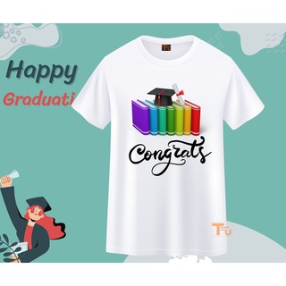 เสื้อยืดรับปริญญา ลายบัณฑิต congratulations แสดงความยินดี สีขาว เนื้อผ้านุ่ม ใส่สบาย ไม่ยับง่าย สกรีนสีคมชัด