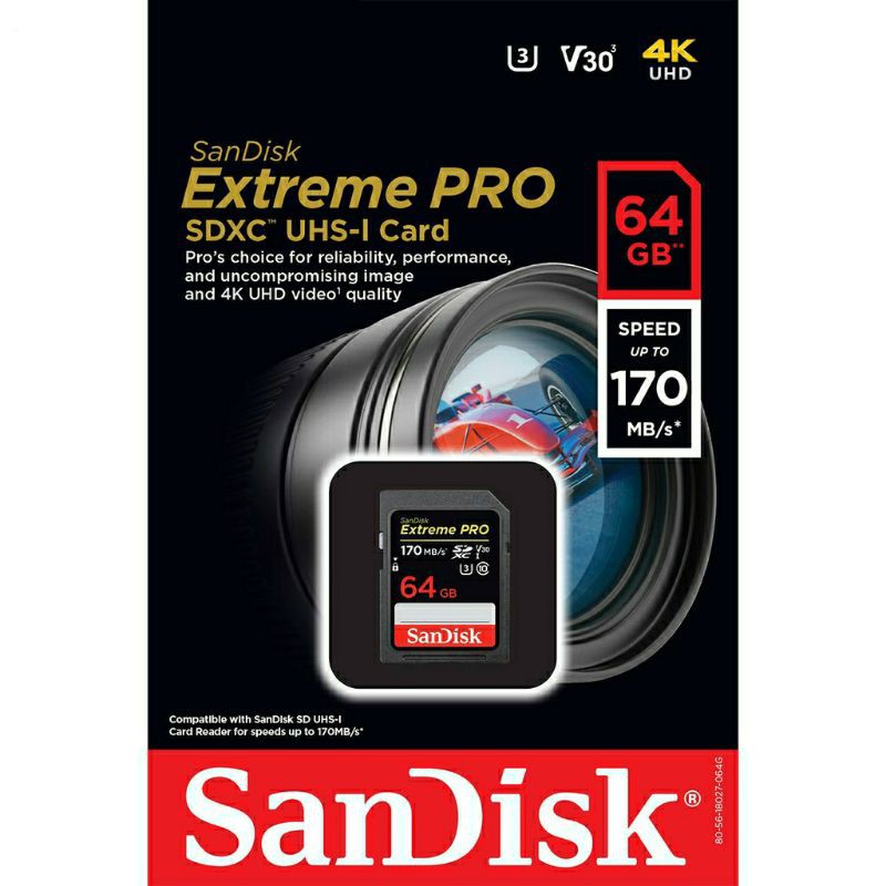 SanDisk Extreme Pro SD Card 64GB ความเร็วการอ่าน 170MB/s เขียน 90MB/s