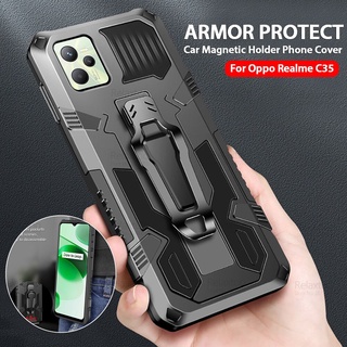 Car Magnetic Holder Clip Back Case For Oppo Realme C35 Relme Ralme Raelme Realm Reame C 35 Armor Protection Bracket Cover Coque