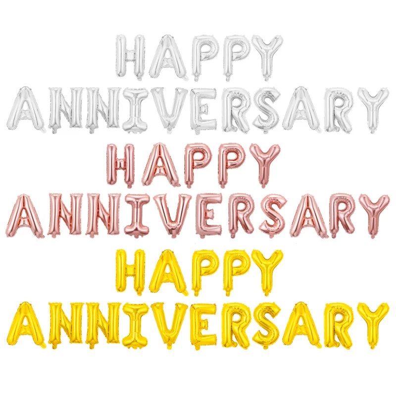 🔥ส่งด่วน🔥 ฟอยล์ Happy Anniversary 16 นิ้ว 16 ชิ้น สําหรับตกแต่ง วัน ครบรอบ คนรัก ของขวัญให้แฟน