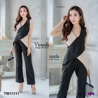 Jumpsuit จั๊มสูทขายาว สีทูโทนพื้นดำตัดสีครีม