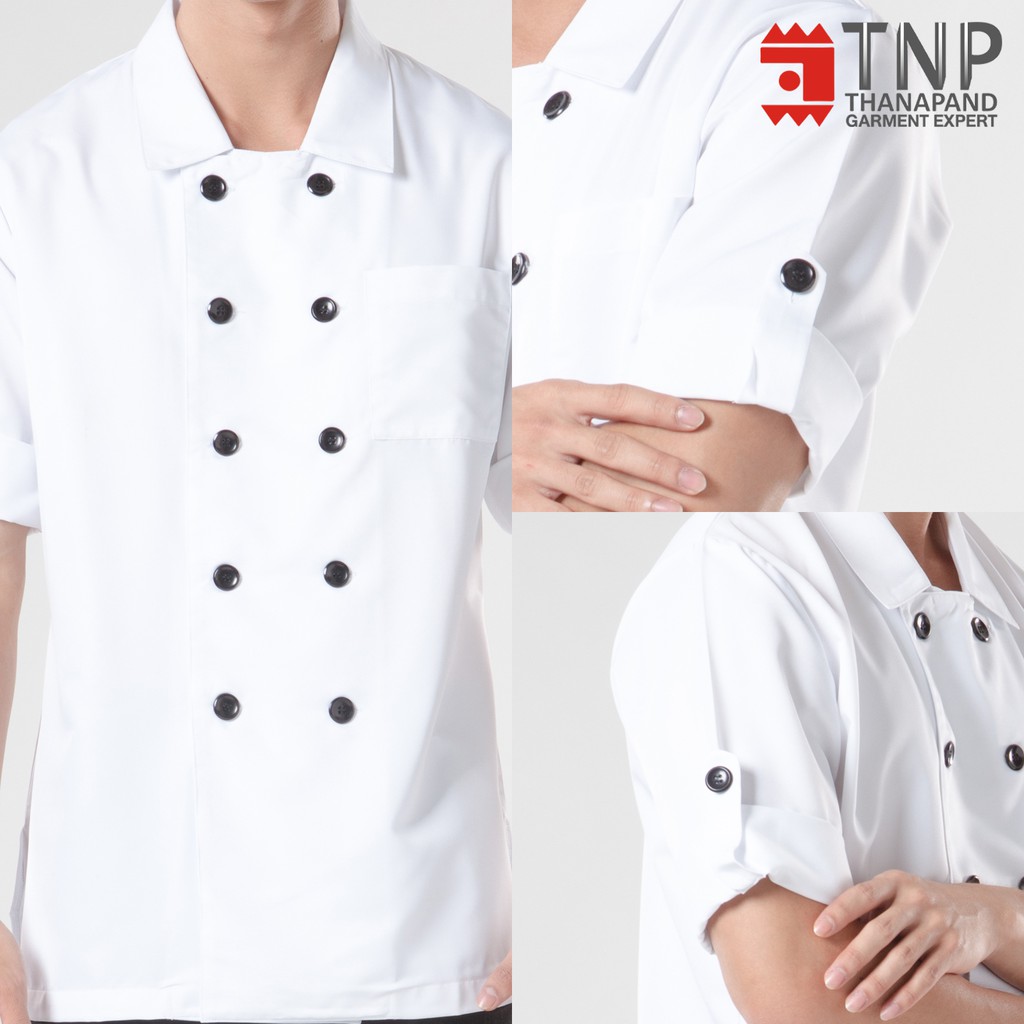 เสื้อเชฟ ชุดเชฟ แขนสามส่วนพับได้ติดกระดุม คอปก  รหัส : CJSTN  (ฐานะภัณฑ์) - รูปที่ 2
