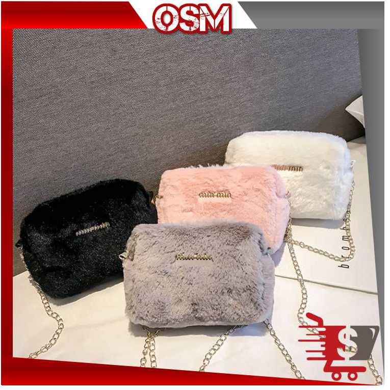 OSM - T308 MinMin Fur Square Sling Bag / Womens Bag / Womens Sling Bag / Womens Sling Bag