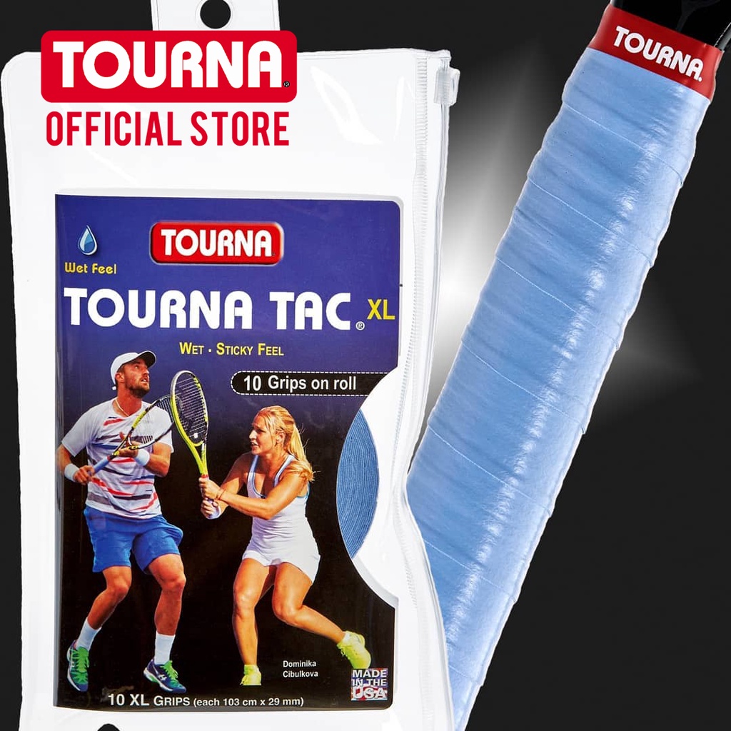 TOURNA TAC Overgrip Blue- Tour Pack, 10 XL grips กริปเทปพันด้ามแบบหนึบ บรรจุ 10 ชิ้น