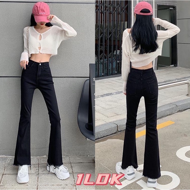 1LDK พร้อมส่ง กางเกงยีนส์ กางเกงขายาว ปลายขาหลุ่ยผ้าใส่สบายรัดขาสวย(129)