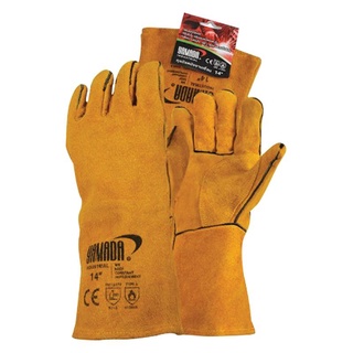 ถุงมือหนังงานเชื่อม 14 นิ้ว สีน้ำตาล YAMADA ถุงมือยาง Leather Welding Gloves 14 Inch YAMADA Brown