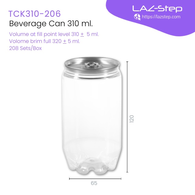 LAZ-Step กระป๋องเครื่องดื่มฝาดึง PET ขนาด 310 ml TCK310B206 ทรงก้นจีบ ต้องปิดด้วยเครื่องปิดฝากระป๋อง