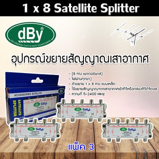 dBy Splitter (น้ำเงิน) 1 x 8 Satellite All Port Power Pass 8way รองรับทีวีดิจิตอล แพ็ค 3