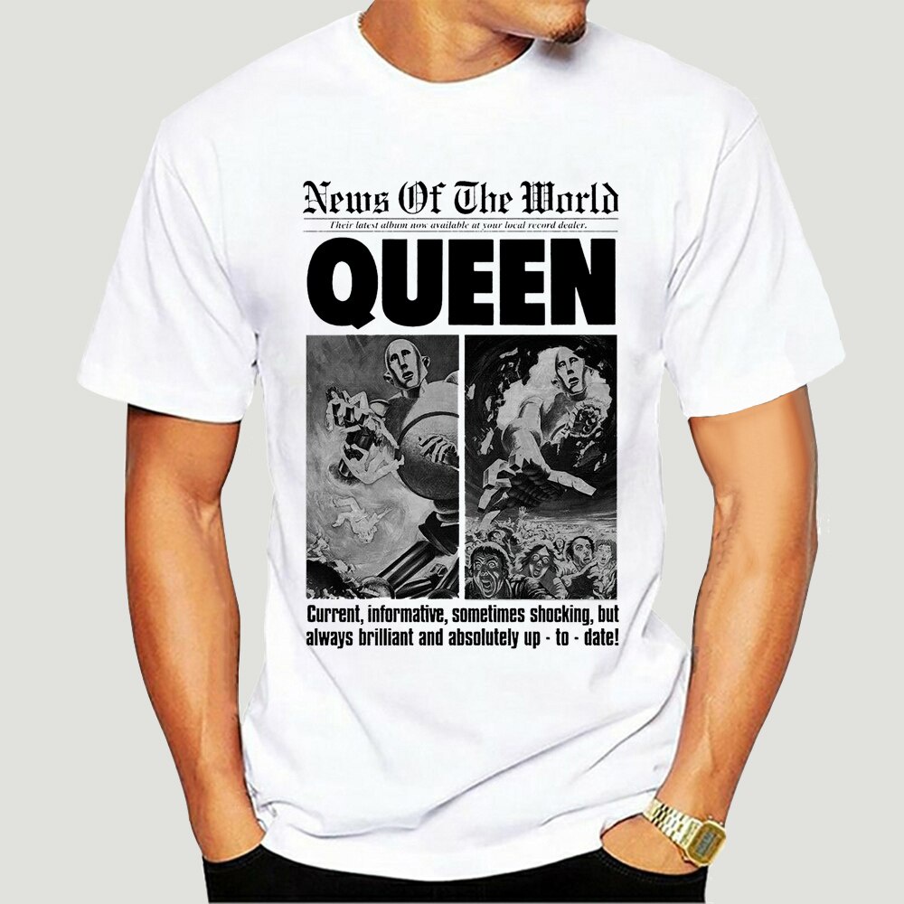 เสื้อยืดผ้าฝ้ายพิมพ์ลายขายดี เสื้อยืดคอกลม ผ้าฝ้าย พิมพ์ลาย Queen News Of The World ครบรอบ 40 ปี สไต