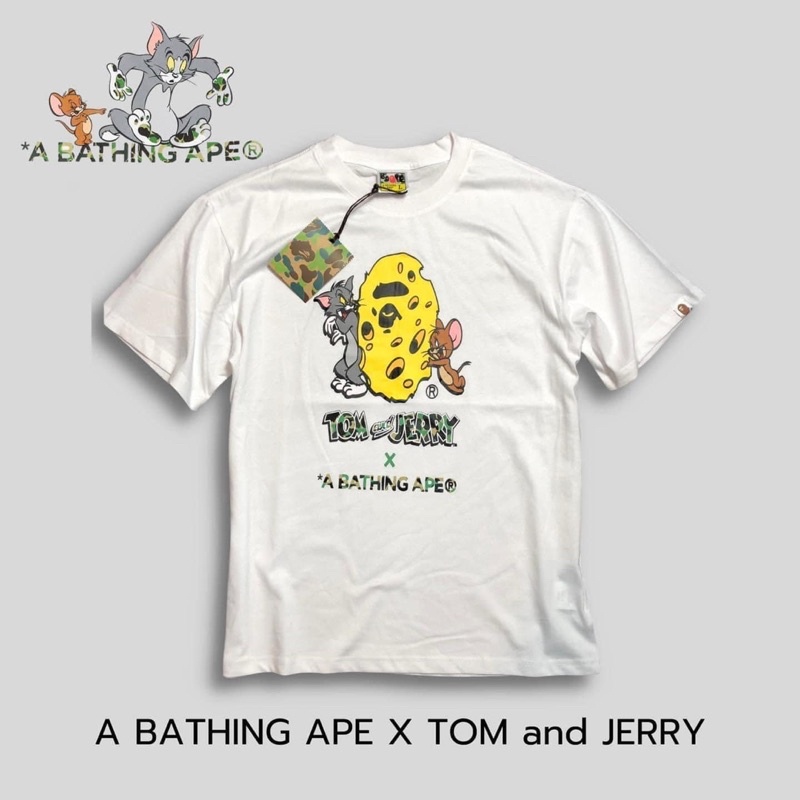 เสื้อยืด คอกลม แขนสั้น A Bathing Ape x Tom &amp; Jerry ลายน่ารักมากก