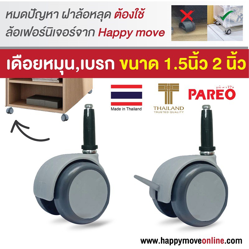 ล้อคู่เฟอร์นิเจอร์ขนาด40,50มม.Gripหมุน-เบรค ฝาแยกออกจากกัน รุ่น Two-tone ยี่ห้อ PAREO