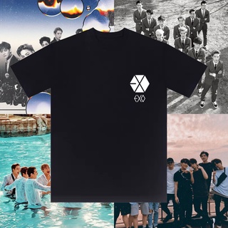 เสื้อยืดโลโก้กลุ่ม EXO KPOP ด้านหน้า &amp; พิมพ์กลับ Kpop Unisex COD Tnj