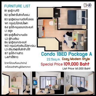 Condo Built-in 1BED PackageA 22.5sq.m. คอนโดบิ้วอิน1ห้องนอน