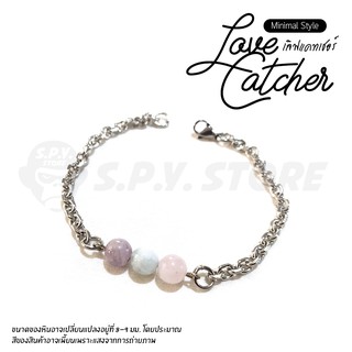 สร้อยหินมงคล สร้อยหินนำโชค สร้อยสแตนเลส Minimal Style "Love Catcher" Rose Quart, Aquamarine, Amethyst