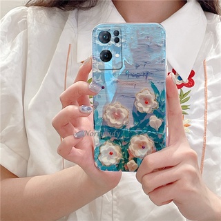 เคสโทรศัพท์ 2022 New Casing OPPO Reno 7 Pro 7Z 5G 6 Pro 6Z 5G OPPO A96 A76 A55 A16 4G Blu-ray Rhinestones Romantic Camellia Handphone Case Softcase Shockproof Back Cover เคส