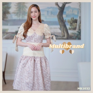 fairyangelstore-เดรสคอวีแขนตุ๊กตาผูกโบว์ลายไทย(MB2032) #พร้อมส่ง #เดรสทำงาน #เดรสผ้าไทย #เดรสทรงสวย #ผ้าทอ #ชุดเดรสคุณคร