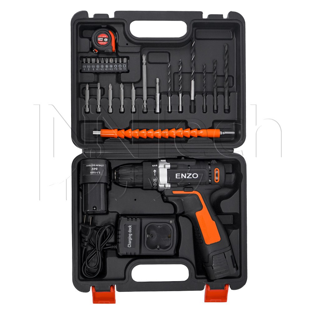 ENZO สว่านไร้สาย สว่าน 54V แบตเตอรี่ 2 ก้อน พร้อมแท่นชาร์จ