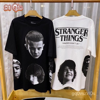 คอลูกเรือเสื้อยืดคอกลม21 สินค้าเดิม-เสื้อยืดแขนสั้น Stranger Things STG S M Lผ้าฝ้ายแท้