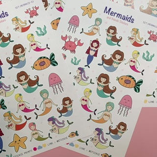 สติ๊กเกอร์ติดเล่น กันน้ำ ลาย MERMAIDS ( Sticker dicut 1 sheet )