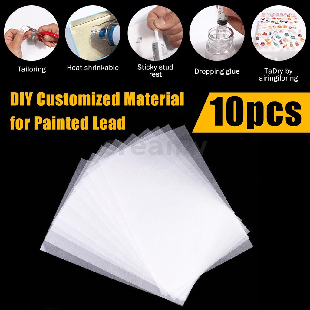 CREAMY 10PCS 20X29cm กระดาษหดความร้อนฟิล์มหดแผ่นกระดาษสำหรับ DIY แขวน Charms Fine Polish