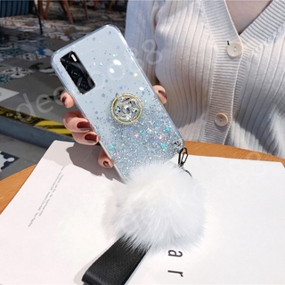 เคสโทรศัพท์ VIVO V20 SE / V20 Pro / V20 Casing Luxury Rhinestone Ring Holder Strap Phone Case for VIVO V20SE Fur Ball Clear Star Space TPU Soft Back Cover เคส