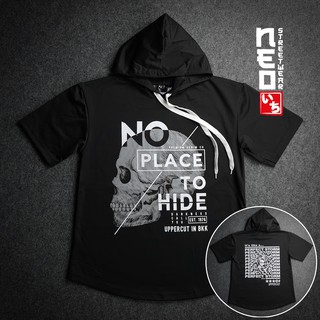 เสื้อยืดทรง Oversize แนวสตรีท แขนสั้น Hood ลาย NO PLACE TO HIDE