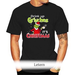 เสื้อยืดผ้าฝ้ายพิมพ์ลายขายดี เสื้อยืดคอกลม ผ้าฝ้าย พิมพ์ลาย Drink Up Grinches It Christmas Version2 Wo สําหรับผู้ชาย