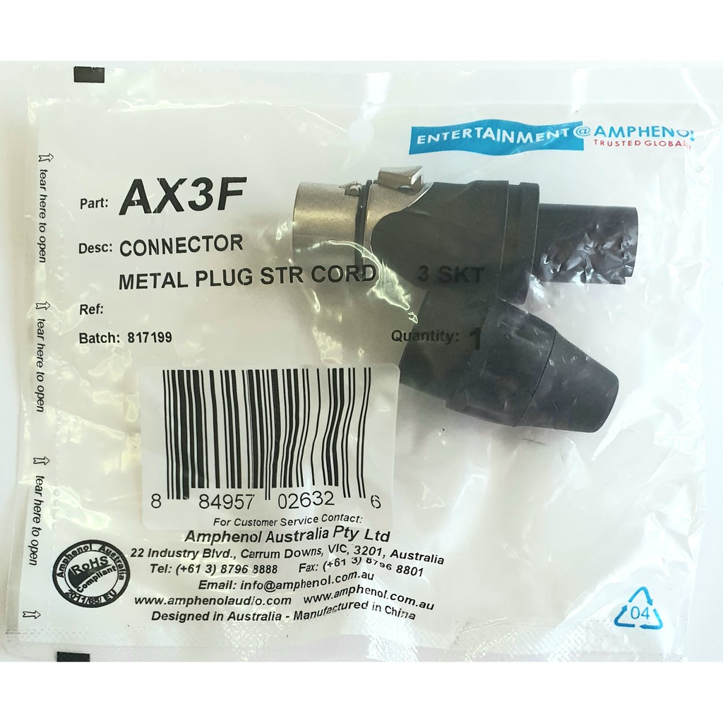 AX3F Amphenol XLR (คอนเน็คเตอร์ต่อสาย ตัวเมีย 3 ขา)ยี่ห้อ แอมฟีนอล