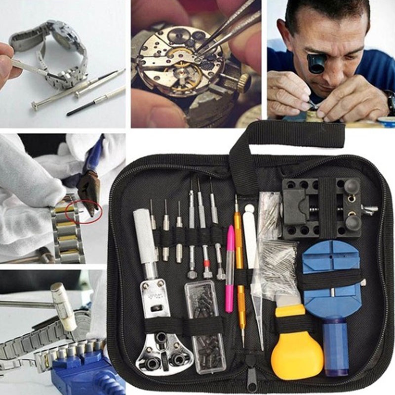 144pcs ชุดเครื่องมือซ่อมนาฬิกาอุปกรณ์ซ่อมนาฬิกาWatch Case Holder Opener Pin Link Remover Repair Tool Kit งมือซ่อมนาฬิก