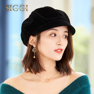 Siggi beret female เวอร์ชั่นเกาหลีของหมวกเบเร่ต์กำมะหยี่แฟชั่นหมวกทรงแปดเหลี่ยมที่เรียบง่ายสำหรับหมวกเดินทาง