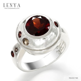 Lenya Jewelry แหวนประดับโกเมน(Garnet) เม็ดใหญ่ บนตัวเรือนเงินแท้ชุบทองคำขาวแท้