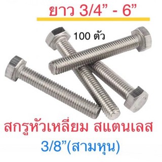 สกรูหัวหกเหลี่ยม สแตนเลส 3/8” ( สามหุน )  แพ็ก ราคาส่ง