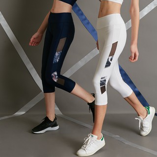 Jenim Sports Alice Mid-Waist 3/4 Legging ออกกำลังกาย สีขาว และน้ำเงิน