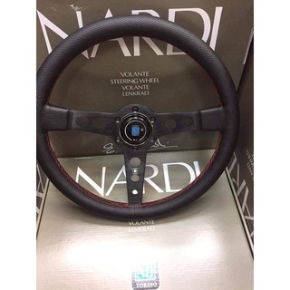 B.S.D พวงมาลัย NARDI ก้านสีดำ ก้านเลียบ รอบวง 13.5 นิ้ว งานหนังอย่างดีพร้อมแป้นแตรและน็อต