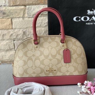 MINI SIERRA SATCHEL IN SIGNATURE CANVAS (COACH F27583) ทรงโดม 10 นิ้ว ลายซี มินิ สีชมพู