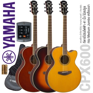 Yamaha® CPX600 กีตาร์โปร่งไฟฟ้า 41 นิ้ว ไม้สปรูซ ทรง Medium Jumbo มีเครื่องตั้งสายในตัว + แถมฟรีกระเป๋า Yamaha ** ประกันศูนย์ 1 ปี **