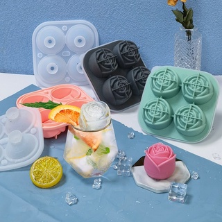 พิมพ์วุ้นซิลิโคนดอกกุหลาบ พิมพ์ทำน้ำแข็ง  Silicone ice rose *อุปกรณ์ 4 ก้อนต่อ 1 ชิ้น*