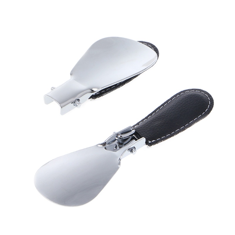 Livi สีดําพับแบบพกพา Shoehorn โลหะทนทานด้วยหนัง Faux สแตนเลส - รูปที่ 2