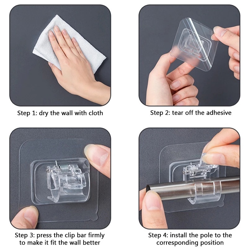 2ชิ้น ต่อย-ฟรี ผ้าม่านผู้ถือก้านตะขอ-กาวตนเองกล้องส่องทางไกลก้านหนีบ-คงที่คลิปแขวนแร็คตะขอ-ติดผนังก้านยึด-บ้านม่านปรับคลิป - รูปที่ 7