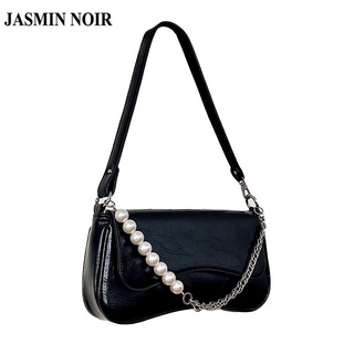 Jasmin NOIR กระเป๋าสะพายไหล่ กระเป๋าถือ หนัง PU ประดับไข่มุก สําหรับสตรี