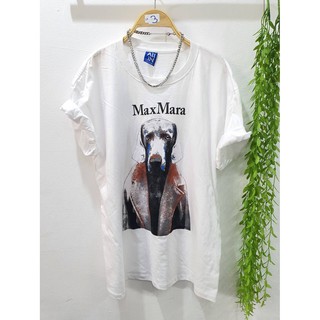 เสื้อยืดสีขาว เสื้อยืดขาว สีพื้น แขนสั้น Oversize ลายMax Mara (ยืดขาว/Max Mara)