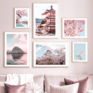 โปสเตอร์ผ้าใบ พิมพ์ลายกวาง Sakura Tokyo Kyoto Mount Fuji สไตล์ญี่ปุ่น สําหรับตกแต่งผนังห้องนั่งเล่น