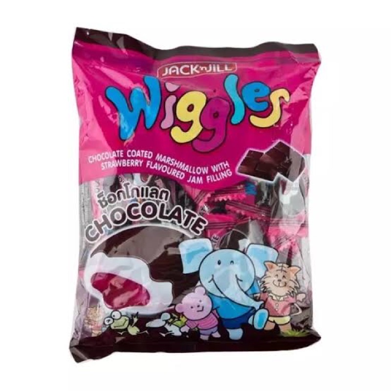 ขนมwiggles marshmallow มี4รส เคลือบช็อกโกแลต สตรอเบอร์รี่ บลูเบอร์รี่ ส้ม  1 ห่อ มี24ซอง