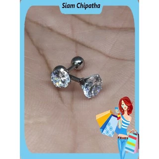 จิวสแตนเลส สำหรับเจาะตรงบริเวณกระดูกอ่อนของหู | CZ.BB | CZ Stud(Ball Back) earring for Men Women CZ Steel