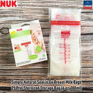 NUK® Simply Natural Seal n Go Breast Milk Bags 25 Pre-Sterilized Storage Bag (6 oz, 180ml) ถุงเก็บน้ำนมแม่ ขนาด 180ml