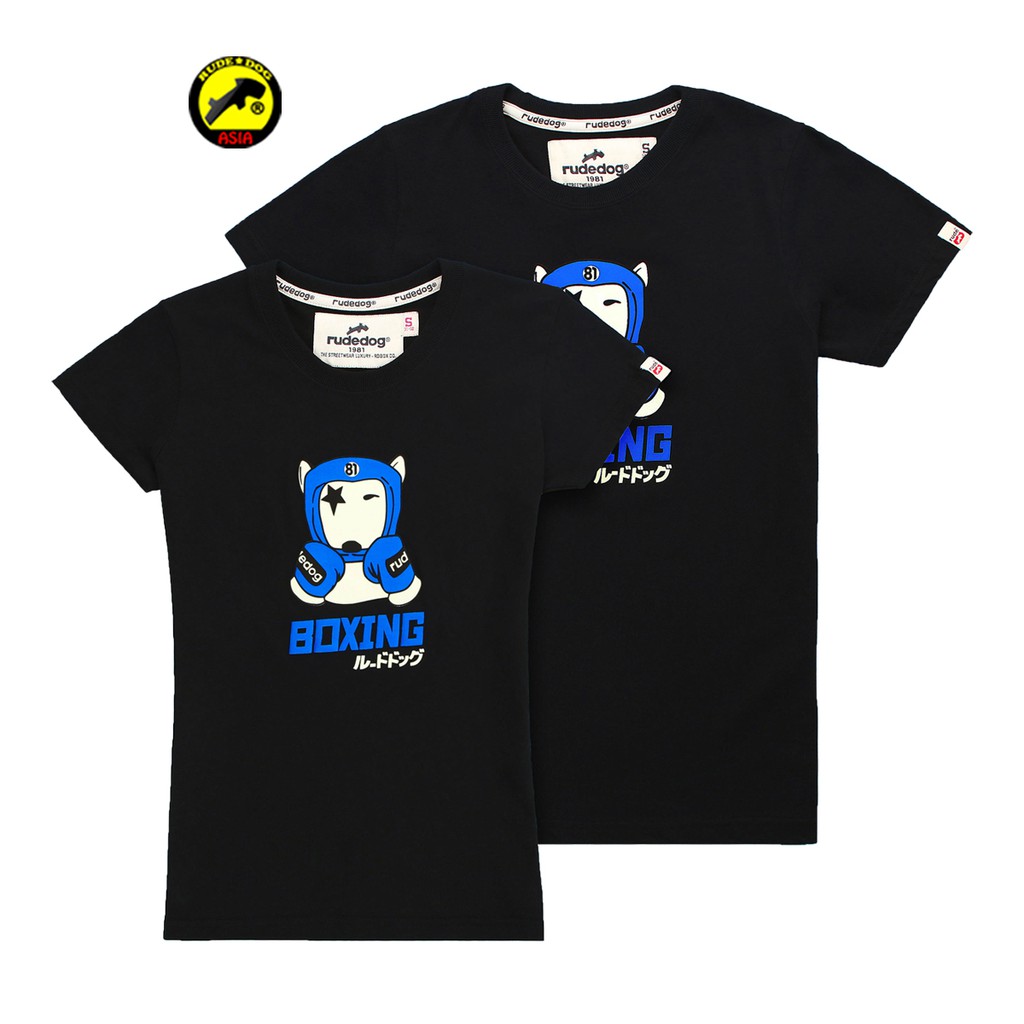 rudedog T-shirt เสื้อยืด รุ่น BOXING สีดำ แฟชั่น คอกลม ลายสกรีน ผ้าฝ้าย cotton ฟอกนุ่ม ไซส์ S M L XL