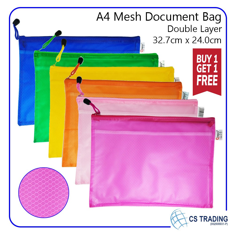 [ซื้อ 1 ฟรี 1] A4 Mesh Document Bag / Tuition Bag / Tuition Pouch for School Children Students A56