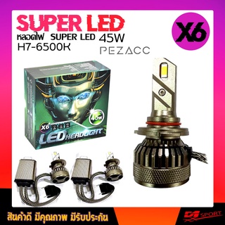 หลอดไฟหน้ารถ SUPER LED ชิพ X6 ขั้ว H7 ความสว่างมาเต็ม 6500K มาพร้อมบาลาจ์อย่างดี ระบบ Lighting Focus ( 1 คู่ )